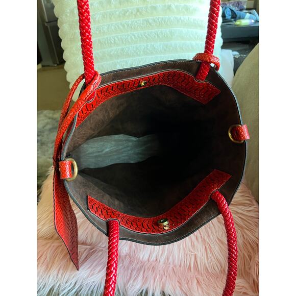 Michael Kors Red Snakeskin 3 Piece Tote Makeup Bag Wristlet Set - Picture 10 of 11